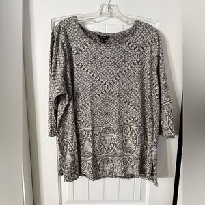 Lucky Brand Black and White Patterned Long Sleeve Top